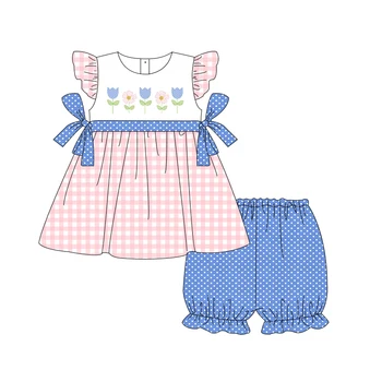 Летнее платье для маленьких девочек, Детские комплекты с цветочным принтом, Полосатые брюки, детские шаровары с пузырями, Детский бутик