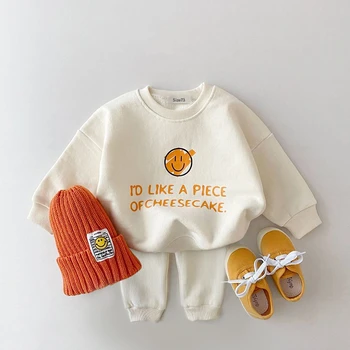 Осень 2022, Корея, Комплект одежды для маленьких мальчиков и девочек, одежда для новорожденных, Повседневная детская толстовка с длинным рукавом + шаровары, одежда