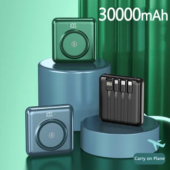 Мини-Банк Питания 30000mAh Портативное Беспроводное Зарядное Устройство С Магнетизмом Powerbank Встроенный Кабель Type C Powerbank для Xiaomi iPhone 13 14