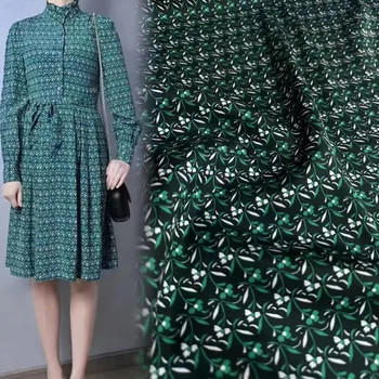 Счетчик модного бренда, Такой же темно-зеленый низ, Мелкий цветочный принт, Эластичная саржевая шелковая ткань, высококачественная дизайнерская ткань для платья-рубашки