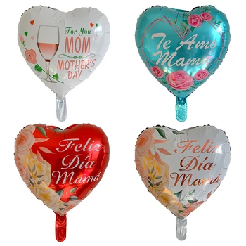 10шт НОВЫХ 18-дюймовых печатных испанских воздушных шаров из фольги для мамы в форме сердца на День матери 