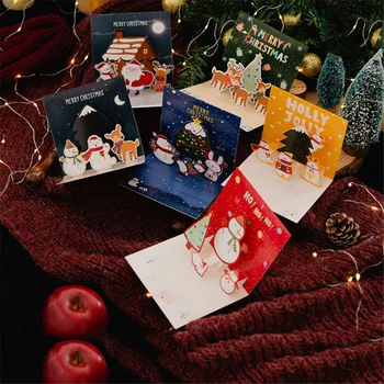 Рождественские 3D всплывающие открытки Поздравительный конверт Друг Семья Благословляющая открытка День рождения Новогодние подарки Благодарственные открытки Украшение