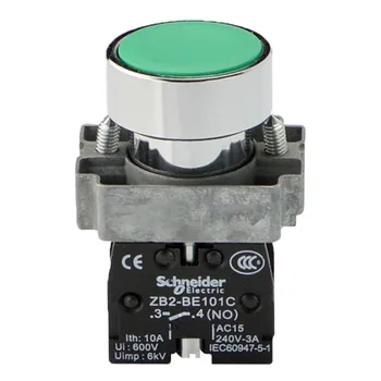 Зеленый кнопочный переключатель с плоской головкой XB2-BA31C (ZB2BZ101C + ZB2BA3C) с самовосстановлением - размер нормально открытого отверстия 22 мм