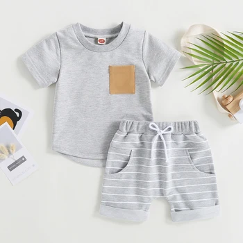 Citgeett Летний комплект шорт для малышей и мальчиков, футболка с коротким рукавом, Полосатые шорты, Повседневная одежда