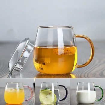 Простой современный стеклянный стакан для воды молочный стакан офисный стакан симпатичная грибная чашка кофейная чашка пивной бокал Цветная ручка стекло 350 мл