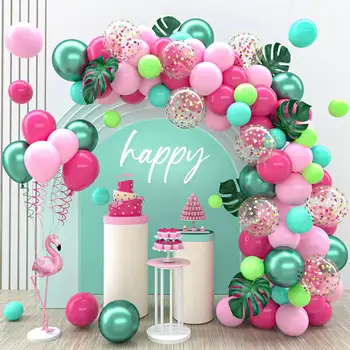 Набор арочных Гирлянд из тропических воздушных шаров Зеленый Ярко-розовый Тропический Гавайский Фламинго На День рождения, Детский душ, Декоры для свадебной вечеринки, Детский душ