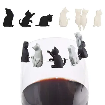 6 шт. /компл. Силиконовый Стеклянный маркер в форме Милого кота, Маркер для винных бокалов, Винные подвески, Бирки, Маркеры для очков, Маркеры для бара, принадлежности для вечеринок