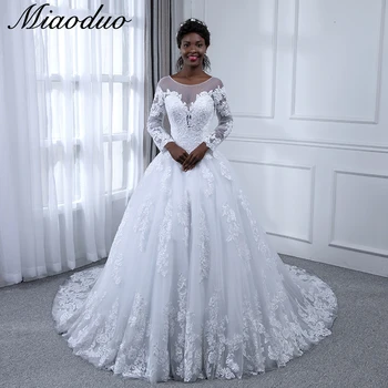 Белое африканское свадебное платье Miaoduo с длинными рукавами 2022 Кружевные свадебные платья из бисера для женщин Реальные фотографии