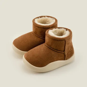 Детские ботинки для мальчиков и девочек от 0 до 7 лет, Зимние Однотонная повседневная Замшевая обувь без застежки на Плоском каблуке, Сохраняющая тепло, Нескользящая Детская обувь Hw40