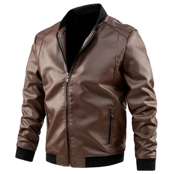 2023 Модная мужская куртка из искусственной кожи M-8XL, приталенная, со стоячим воротником, из искусственной кожи, мужские пальто на молнии для мотоциклистов, защищающие от ветра, мужские