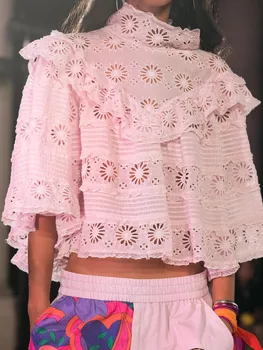 Женская Новая весенняя модная рубашка Lvydala с рукавом три четверти и воротником-стойкой, с вышивкой, открытая хлопчатобумажная блузка